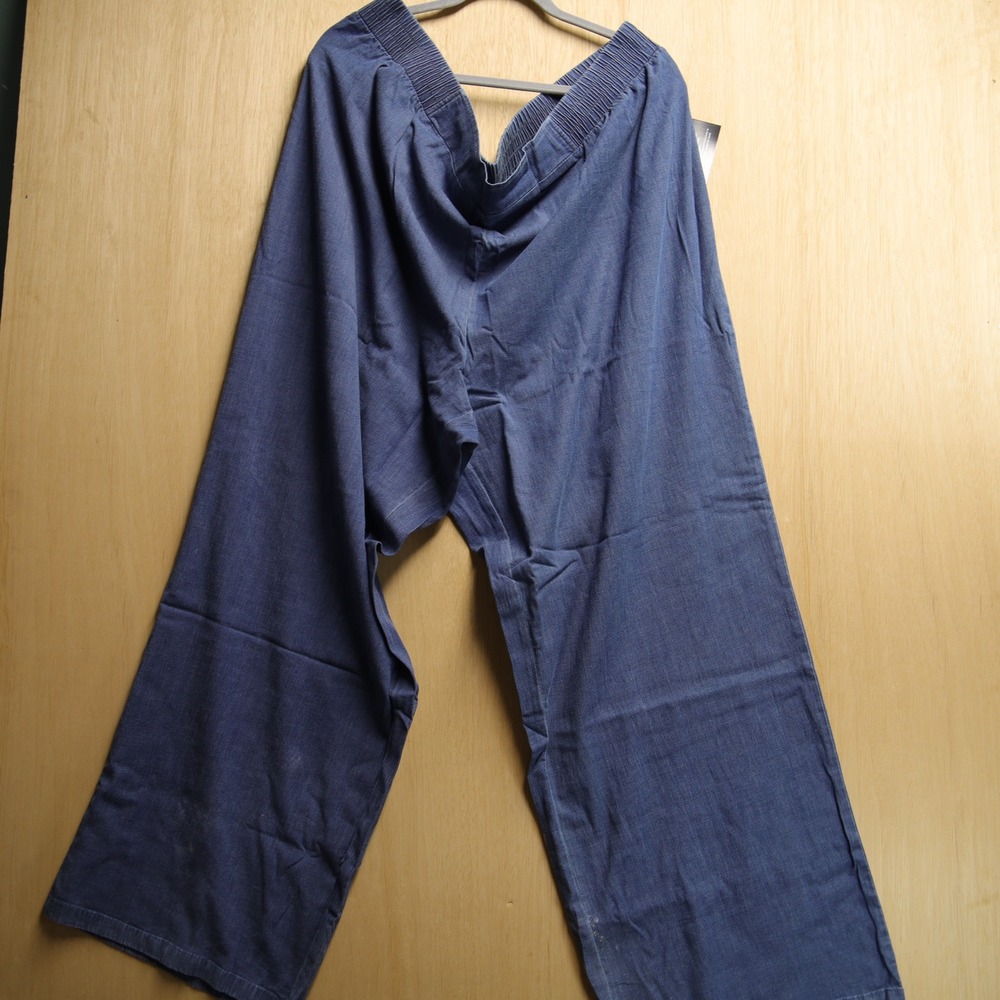 IMAN Global Chic Blue Chambray Wide Leg Elastic Waist Pants 3X NEW